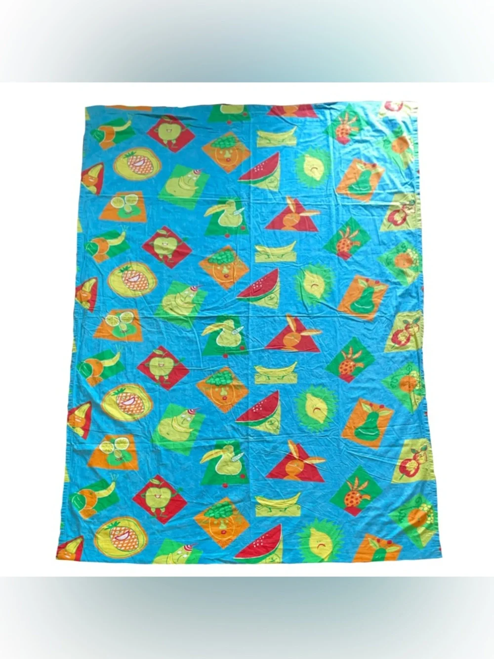 Rare VTG IKEA Fruit Queen Sheet/Curtain Colorful Kidcore Unique Lemon 65